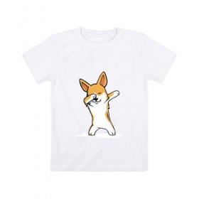 Детская футболка хлопок с принтом Даб собака в Белгороде, 100% хлопок | круглый вырез горловины, полуприлегающий силуэт, длина до линии бедер | Тематика изображения на принте: 