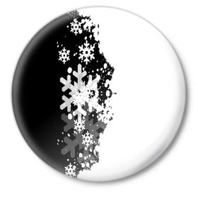 Значок с принтом Снежные узоры в Белгороде,  металл | круглая форма, металлическая застежка в виде булавки | black | christmas | new year | pattern | white | абстракция | зима | новый год | рождество | снег | снежинки | узор | черно белые