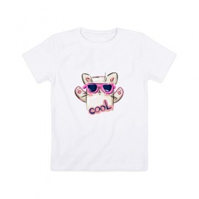 Детская футболка хлопок с принтом Котик в Белгороде, 100% хлопок | круглый вырез горловины, полуприлегающий силуэт, длина до линии бедер | кот | котэ | кууул | мемес | новый год