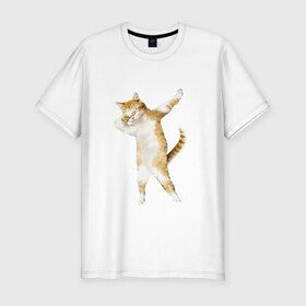 Мужская футболка премиум с принтом Кот в Белгороде, 92% хлопок, 8% лайкра | приталенный силуэт, круглый вырез ворота, длина до линии бедра, короткий рукав | dab | даб | дэб | киса | котик | котэ | кошка