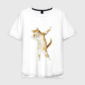 Мужская футболка хлопок Oversize с принтом Кот в Белгороде, 100% хлопок | свободный крой, круглый ворот, “спинка” длиннее передней части | dab | даб | дэб | киса | котик | котэ | кошка