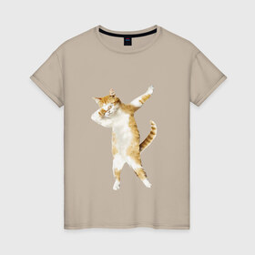 Женская футболка хлопок с принтом Кот в Белгороде, 100% хлопок | прямой крой, круглый вырез горловины, длина до линии бедер, слегка спущенное плечо | dab | даб | дэб | киса | котик | котэ | кошка
