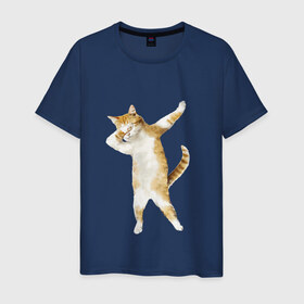 Мужская футболка хлопок с принтом Кот в Белгороде, 100% хлопок | прямой крой, круглый вырез горловины, длина до линии бедер, слегка спущенное плечо. | dab | даб | дэб | киса | котик | котэ | кошка