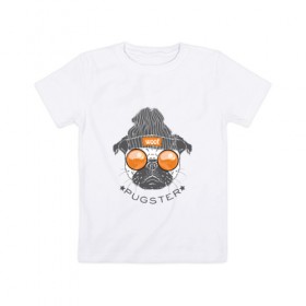 Детская футболка хлопок с принтом PUGSTER в Белгороде, 100% хлопок | круглый вырез горловины, полуприлегающий силуэт, длина до линии бедер | Тематика изображения на принте: домашние животные | мопс | пес | собака
