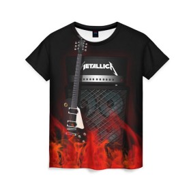 Женская футболка 3D с принтом Metallica в Белгороде, 100% полиэфир ( синтетическое хлопкоподобное полотно) | прямой крой, круглый вырез горловины, длина до линии бедер | logo | metal | metallica | music | rock | лого | логотип | метал | металика | металлика | музыка | рок