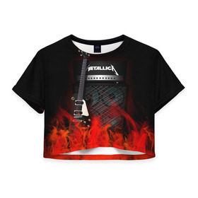 Женская футболка 3D укороченная с принтом Metallica в Белгороде, 100% полиэстер | круглая горловина, длина футболки до линии талии, рукава с отворотами | logo | metal | metallica | music | rock | лого | логотип | метал | металика | металлика | музыка | рок