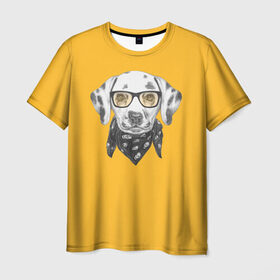 Мужская футболка 3D с принтом Далматинщик в Белгороде, 100% полиэфир | прямой крой, круглый вырез горловины, длина до линии бедер | Тематика изображения на принте: далматин | далматинец | домашние животные | пес | песик | собака | собачка | терьер | шпиц
