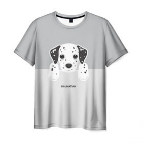 Мужская футболка 3D с принтом Dalmatian Puppy в Белгороде, 100% полиэфир | прямой крой, круглый вырез горловины, длина до линии бедер | Тематика изображения на принте: далматин | далматинец | домашние животные | пес | песик | собака | собачка | терьер | шпиц