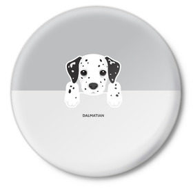 Значок с принтом Dalmatian Puppy в Белгороде,  металл | круглая форма, металлическая застежка в виде булавки | далматин | далматинец | домашние животные | пес | песик | собака | собачка | терьер | шпиц