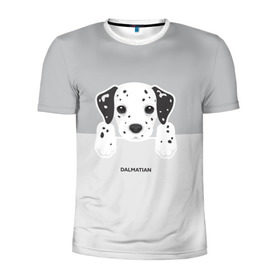 Мужская футболка 3D спортивная с принтом Dalmatian Puppy в Белгороде, 100% полиэстер с улучшенными характеристиками | приталенный силуэт, круглая горловина, широкие плечи, сужается к линии бедра | Тематика изображения на принте: далматин | далматинец | домашние животные | пес | песик | собака | собачка | терьер | шпиц