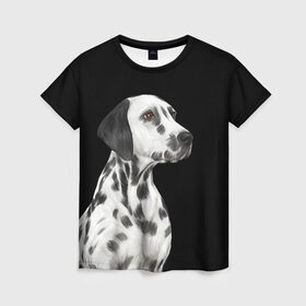 Женская футболка 3D с принтом Далматинец арт в Белгороде, 100% полиэфир ( синтетическое хлопкоподобное полотно) | прямой крой, круглый вырез горловины, длина до линии бедер | далматин | далматинец | домашние животные | пес | песик | собака | собачка | терьер | шпиц