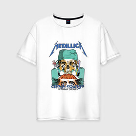 Женская футболка хлопок Oversize с принтом Metallica crash course в Белгороде, 100% хлопок | свободный крой, круглый ворот, спущенный рукав, длина до линии бедер
 | metallica | группа | джеймс хэтфилд | кирк хэмметт | ларс ульрих | метал | металика | металлика | миталика | музыка | роберт трухильо | рок | трэш | трэшметал | хард | хардрок | хеви | хевиметал
