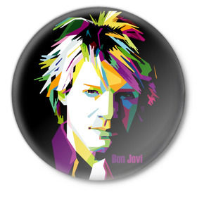 Значок с принтом Jon Bon Jovi в Белгороде,  металл | круглая форма, металлическая застежка в виде булавки | bon jovi | jon bon jovi | актер | американская | американский | вокалист | гитарист | джон фрэнсис бонджови | искусство | лидер | лунный свет и валентино | маленький город | младший | молодые стрелки 2
