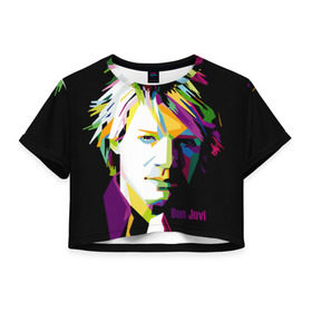 Женская футболка 3D укороченная с принтом Jon Bon Jovi в Белгороде, 100% полиэстер | круглая горловина, длина футболки до линии талии, рукава с отворотами | bon jovi | jon bon jovi | актер | американская | американский | вокалист | гитарист | джон фрэнсис бонджови | искусство | лидер | лунный свет и валентино | маленький город | младший | молодые стрелки 2