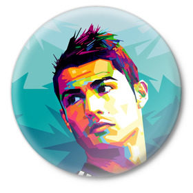 Значок с принтом Cristiano Ronaldo в Белгороде,  металл | круглая форма, металлическая застежка в виде булавки | Тематика изображения на принте: криштиану | реал мадрид | роналду