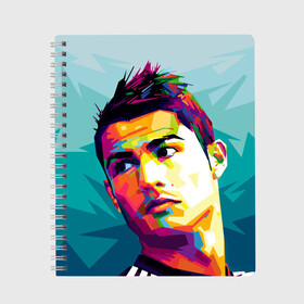 Тетрадь с принтом Cristiano Ronaldo в Белгороде, 100% бумага | 48 листов, плотность листов — 60 г/м2, плотность картонной обложки — 250 г/м2. Листы скреплены сбоку удобной пружинной спиралью. Уголки страниц и обложки скругленные. Цвет линий — светло-серый
 | Тематика изображения на принте: криштиану | реал мадрид | роналду