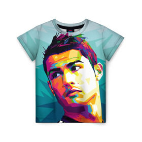 Детская футболка 3D с принтом Cristiano Ronaldo в Белгороде, 100% гипоаллергенный полиэфир | прямой крой, круглый вырез горловины, длина до линии бедер, чуть спущенное плечо, ткань немного тянется | криштиану | реал мадрид | роналду