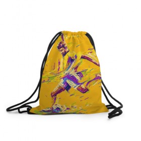 Рюкзак-мешок 3D с принтом Футболист в Белгороде, 100% полиэстер | плотность ткани — 200 г/м2, размер — 35 х 45 см; лямки — толстые шнурки, застежка на шнуровке, без карманов и подкладки | pop art | поп арт | цвета | яркие
