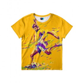 Детская футболка 3D с принтом Футболист в Белгороде, 100% гипоаллергенный полиэфир | прямой крой, круглый вырез горловины, длина до линии бедер, чуть спущенное плечо, ткань немного тянется | pop art | поп арт | цвета | яркие