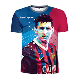 Мужская футболка 3D спортивная с принтом Lionel Messi в Белгороде, 100% полиэстер с улучшенными характеристиками | приталенный силуэт, круглая горловина, широкие плечи, сужается к линии бедра | barcelona | lionel | messi | барселона | лионель | месси | поп арт