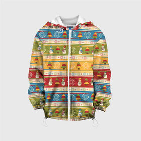 Детская куртка 3D с принтом Рождественские узоры в Белгороде, 100% полиэстер | застежка — молния, подол и капюшон оформлены резинкой с фиксаторами, по бокам — два кармана без застежек, один потайной карман на груди, плотность верхнего слоя — 90 г/м2; плотность флисового подклада — 260 г/м2 | 