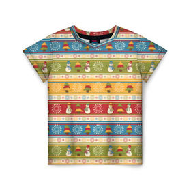 Детская футболка 3D с принтом Рождественские узоры в Белгороде, 100% гипоаллергенный полиэфир | прямой крой, круглый вырез горловины, длина до линии бедер, чуть спущенное плечо, ткань немного тянется | Тематика изображения на принте: 