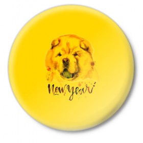 Значок с принтом Милый щенок в Белгороде,  металл | круглая форма, металлическая застежка в виде булавки | Тематика изображения на принте: christmas | год собаки | желтая собака | новогодний | новый год | собака