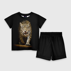 Детский костюм с шортами 3D с принтом Leopard в Белгороде,  |  | дикая кошка | зверь | клыки | кот | леопард | оскал | пантера | природа | хищник | ягуар