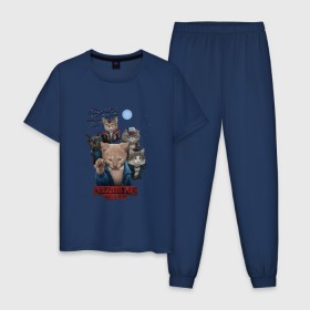 Мужская пижама хлопок с принтом Stranger Things в Белгороде, 100% хлопок | брюки и футболка прямого кроя, без карманов, на брюках мягкая резинка на поясе и по низу штанин
 | кот | коты | очень странные дела