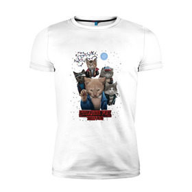 Мужская футболка премиум с принтом Stranger Things в Белгороде, 92% хлопок, 8% лайкра | приталенный силуэт, круглый вырез ворота, длина до линии бедра, короткий рукав | кот | коты | очень странные дела