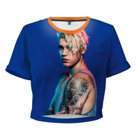 Женская футболка 3D укороченная с принтом Джастин в Белгороде, 100% полиэстер | круглая горловина, длина футболки до линии талии, рукава с отворотами | bieber | justin bieber | бибер | джастин бибер