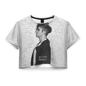 Женская футболка 3D укороченная с принтом Justin в Белгороде, 100% полиэстер | круглая горловина, длина футболки до линии талии, рукава с отворотами | bieber | justin bieber | бибер | джастин бибер