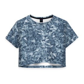 Женская футболка 3D укороченная с принтом Бумажные голуби в Белгороде, 100% полиэстер | круглая горловина, длина футболки до линии талии, рукава с отворотами | бумага | геометрия | голубь | камуфляж | милитари | оригами | паттерн | поделка | птицы | серый | синий