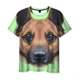 Мужская футболка 3D с принтом Немецкая овчарка в Белгороде, 100% полиэфир | прямой крой, круглый вырез горловины, длина до линии бедер | Тематика изображения на принте: dog | овчарка | пес | песик | собака | собачка