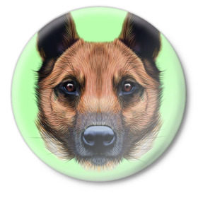 Значок с принтом Немецкая овчарка в Белгороде,  металл | круглая форма, металлическая застежка в виде булавки | dog | овчарка | пес | песик | собака | собачка