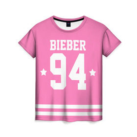 Женская футболка 3D с принтом Bieber Team Pink в Белгороде, 100% полиэфир ( синтетическое хлопкоподобное полотно) | прямой крой, круглый вырез горловины, длина до линии бедер | bieber | justin bieber | бибер | джастин бибер