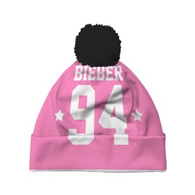 Шапка 3D c помпоном с принтом Bieber Team Pink в Белгороде, 100% полиэстер | универсальный размер, печать по всей поверхности изделия | bieber | justin bieber | бибер | джастин бибер