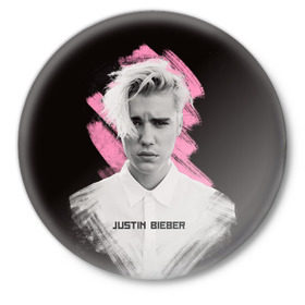 Значок с принтом Justin Bieber / Pink splash в Белгороде,  металл | круглая форма, металлическая застежка в виде булавки | bieber | justin bieber | бибер | джастин бибер