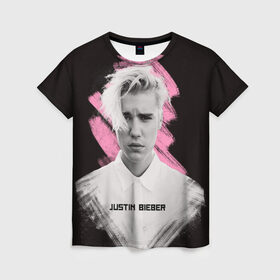 Женская футболка 3D с принтом Justin Bieber / Pink splash в Белгороде, 100% полиэфир ( синтетическое хлопкоподобное полотно) | прямой крой, круглый вырез горловины, длина до линии бедер | bieber | justin bieber | бибер | джастин бибер