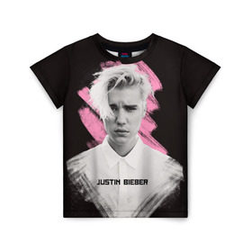 Детская футболка 3D с принтом Justin Bieber / Pink splash в Белгороде, 100% гипоаллергенный полиэфир | прямой крой, круглый вырез горловины, длина до линии бедер, чуть спущенное плечо, ткань немного тянется | Тематика изображения на принте: bieber | justin bieber | бибер | джастин бибер