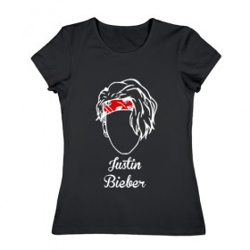 Женская футболка хлопок с принтом Justin Bieber в Белгороде, 100% хлопок | прямой крой, круглый вырез горловины, длина до линии бедер, слегка спущенное плечо | 