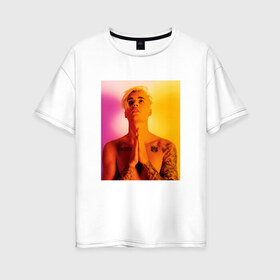 Женская футболка хлопок Oversize с принтом Bieber Star в Белгороде, 100% хлопок | свободный крой, круглый ворот, спущенный рукав, длина до линии бедер
 | bieber | justin bieber | бибер | джастин бибер