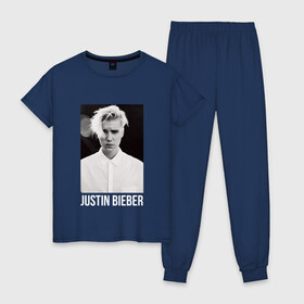 Женская пижама хлопок с принтом Bieber в Белгороде, 100% хлопок | брюки и футболка прямого кроя, без карманов, на брюках мягкая резинка на поясе и по низу штанин | bieber | justin bieber | бибер | джастин бибер