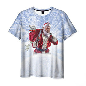 Мужская футболка 3D с принтом GTA 5 Online в Белгороде, 100% полиэфир | прямой крой, круглый вырез горловины, длина до линии бедер | auto | christmas | dead | grand | gta | gta5 | new | rdr | red | redemption | rockstar | theft | year | гта | дед мороз | клаус | нг | новый год | санта