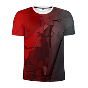 Мужская футболка 3D спортивная с принтом GRAY&RED MIRROR ABSTRACT в Белгороде, 100% полиэстер с улучшенными характеристиками | приталенный силуэт, круглая горловина, широкие плечи, сужается к линии бедра | Тематика изображения на принте: 