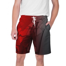 Мужские шорты 3D с принтом GRAY&RED MIRROR ABSTRACT в Белгороде,  полиэстер 100% | прямой крой, два кармана без застежек по бокам. Мягкая трикотажная резинка на поясе, внутри которой широкие завязки. Длина чуть выше колен | 