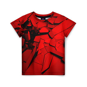 Детская футболка 3D с принтом Carbon abstraction RED в Белгороде, 100% гипоаллергенный полиэфир | прямой крой, круглый вырез горловины, длина до линии бедер, чуть спущенное плечо, ткань немного тянется | abstraction | geometry | абстракция | геометрия | грань | краски | кубик | кубики | линии | мозаика | разноцветные | ребро | текстура | тени | узор