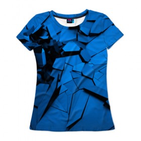 Женская футболка 3D с принтом Carbon abstraction BLUE в Белгороде, 100% полиэфир ( синтетическое хлопкоподобное полотно) | прямой крой, круглый вырез горловины, длина до линии бедер | abstraction | geometry | абстракция | геометрия | грань | краски | кубик | кубики | линии | мозаика | разноцветные | ребро | текстура | тени | узор