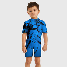Детский купальный костюм 3D с принтом Carbon abstraction BLUE в Белгороде, Полиэстер 85%, Спандекс 15% | застежка на молнии на спине | abstraction | geometry | абстракция | геометрия | грань | краски | кубик | кубики | линии | мозаика | разноцветные | ребро | текстура | тени | узор