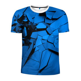 Мужская футболка 3D спортивная с принтом Carbon abstraction BLUE в Белгороде, 100% полиэстер с улучшенными характеристиками | приталенный силуэт, круглая горловина, широкие плечи, сужается к линии бедра | abstraction | geometry | абстракция | геометрия | грань | краски | кубик | кубики | линии | мозаика | разноцветные | ребро | текстура | тени | узор